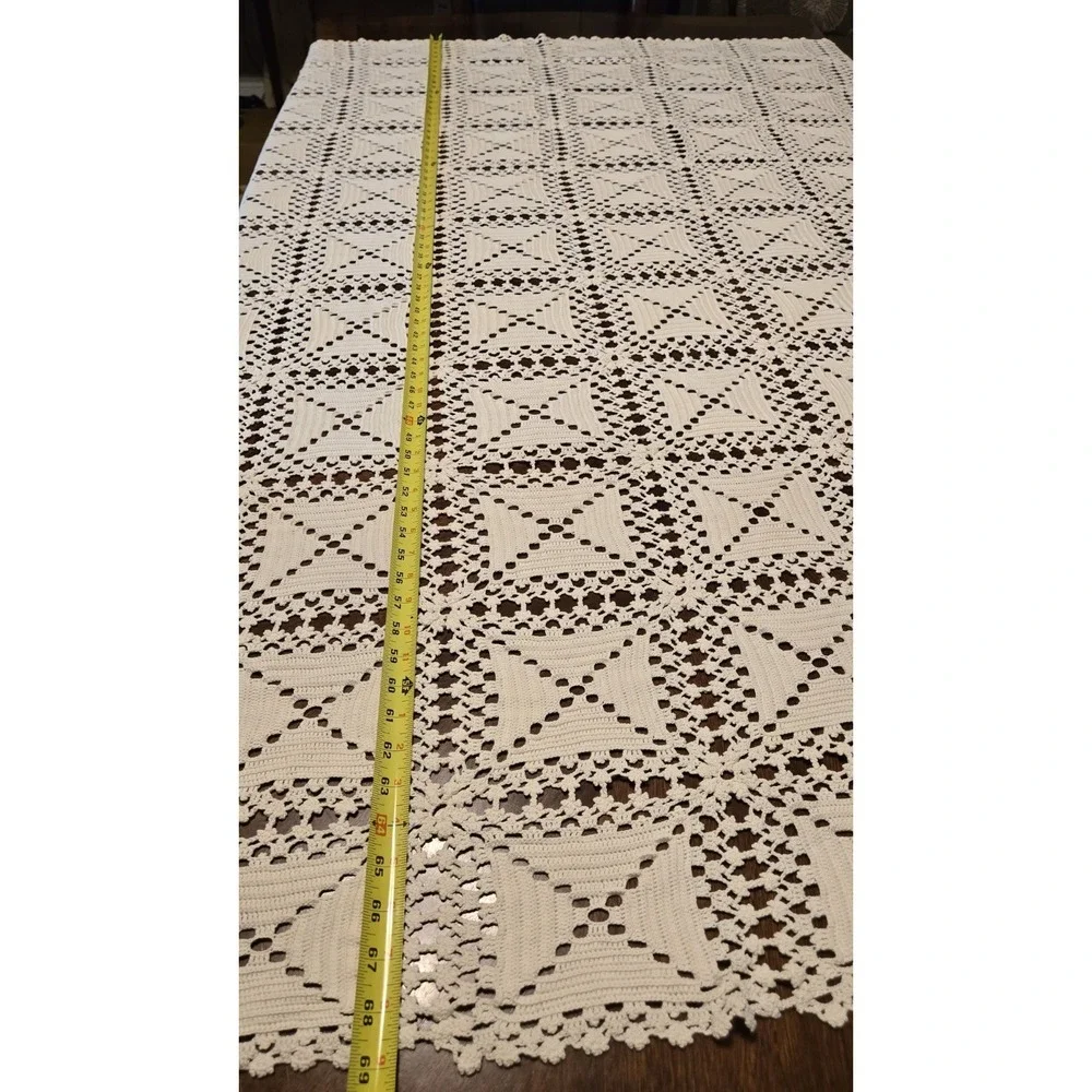 Handcrafted Crocket Beadspead Bed Table Covering Tablecloth Cream Handmade 91x69